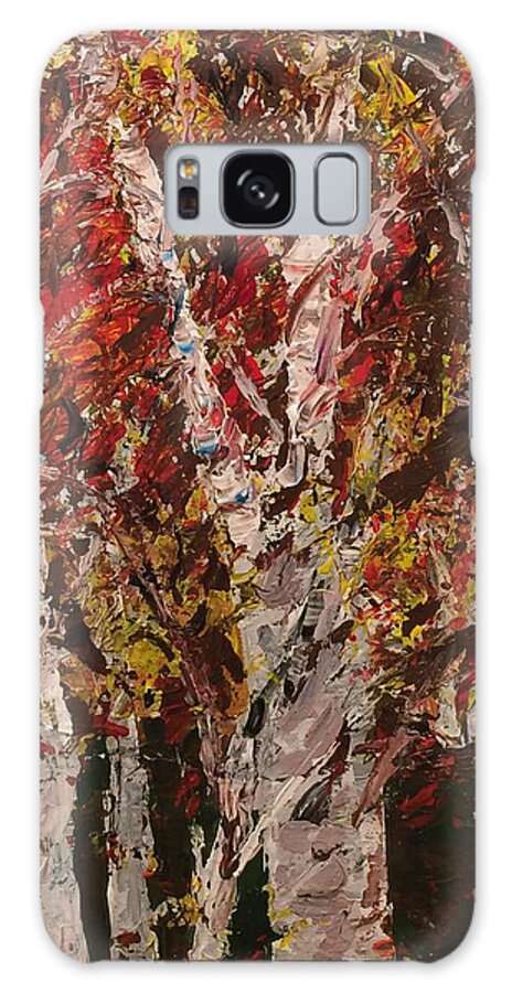 Birch Trees Galaxy Case featuring the painting Birch Trees by Raji Musinipally