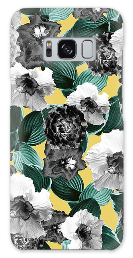 Graphic-design Galaxy Case featuring the mixed media Black and White Floral Garden Glamor #2 #floral #decor #art by Anitas and Bellas Art