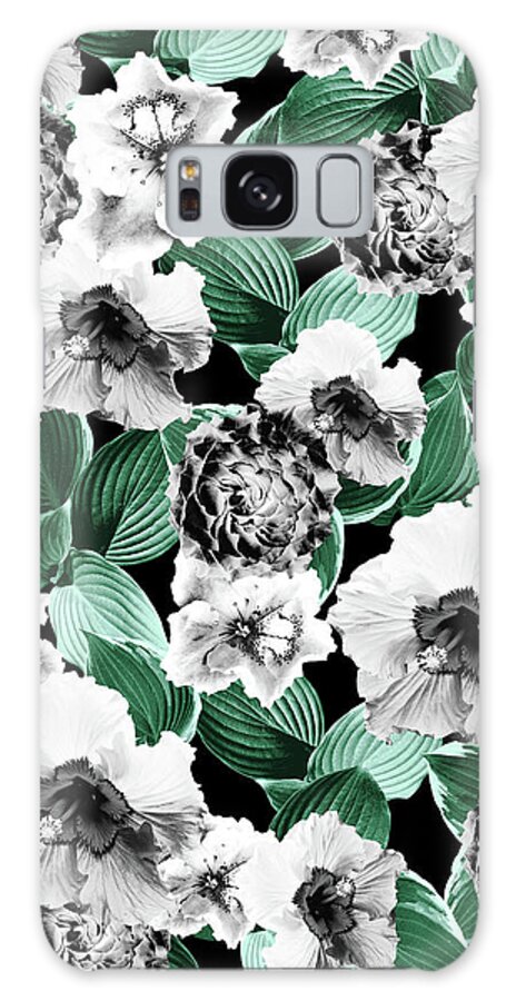Graphic-design Galaxy Case featuring the mixed media Black and White Floral Garden Glamor #3 #floral #decor #art by Anitas and Bellas Art