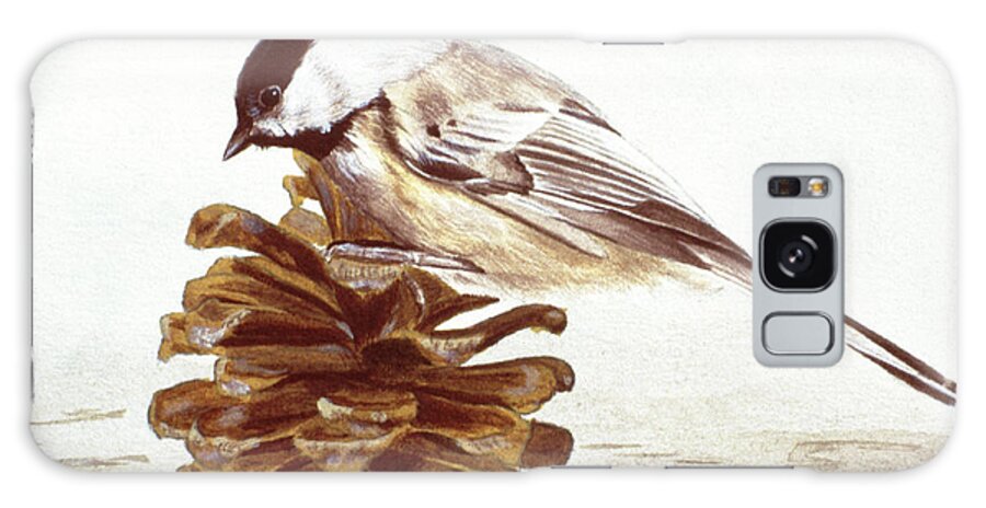 A Chickadee Perched On A Pine Cone Galaxy Case featuring the painting Black - Capped Chickadee by Rusty Frentner
