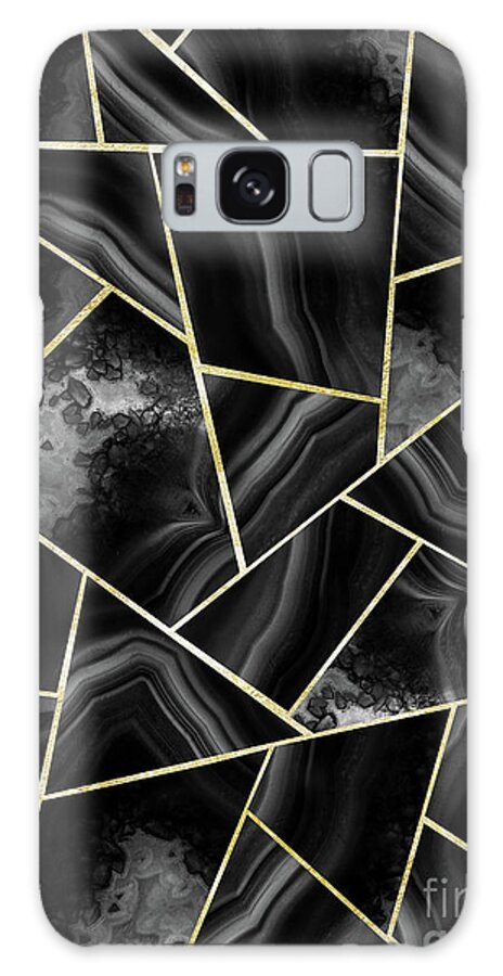 Graphic-design Galaxy Case featuring the photograph Black Night Agate Gold Geometric Glam #4 #geo #decor #art by Anitas and Bellas Art