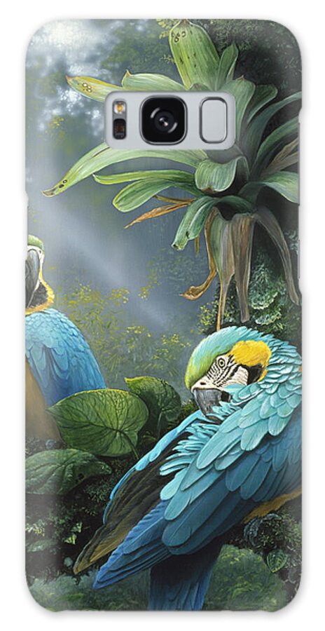 Macaws Galaxy Case featuring the painting Blue And Yellow Macaws by Harro Maass