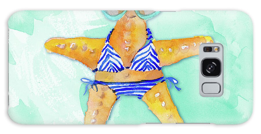 Bikini Galaxy Case featuring the painting Blue Bikini Starfish On Watercolor by Lanie Loreth
