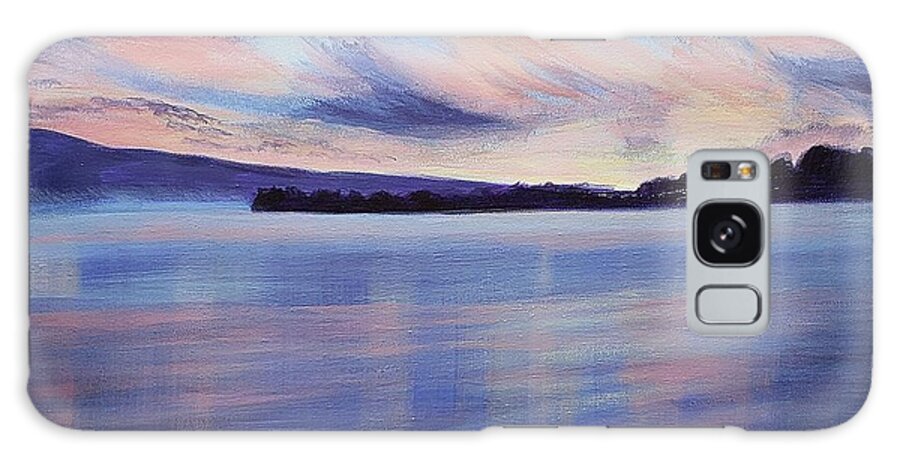 Sunset Galaxy Case featuring the painting Blue Fog Over Sunset Lake by Alexis King-Glandon