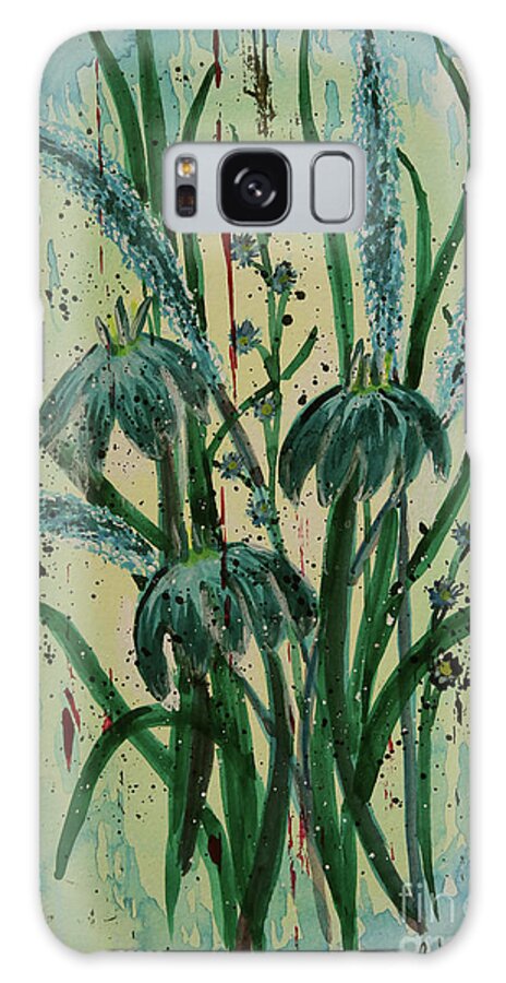 Blue Tones Galaxy Case featuring the painting Blue Monday Floral Triple by Cathy Beharriell