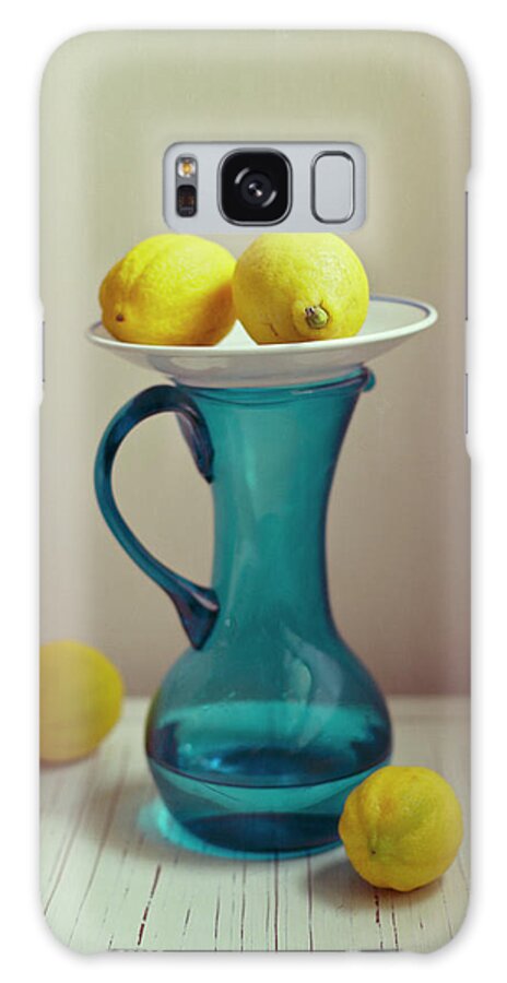 Healthy Eating Galaxy Case featuring the photograph Blue Pitcher With Lemons On White Plate by Copyright Anna Nemoy(xaomena)