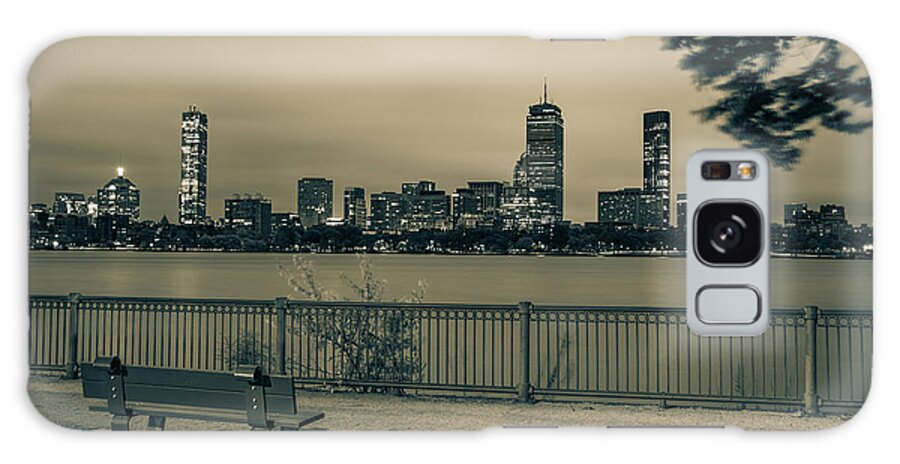 Boston Skyline Galaxy Case featuring the photograph Boston Skyline from Cambridge Parkway - Sepia Edition by Gregory Ballos