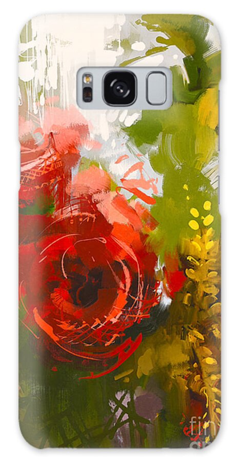 Greeting Galaxy Case featuring the digital art Bouquet Of Red Roses In Oil Painting by Tithi Luadthong