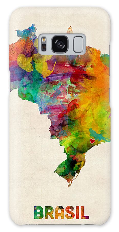 Brazil Galaxy Case featuring the digital art Brazil Watercolor Map Custom Heart by Michael Tompsett