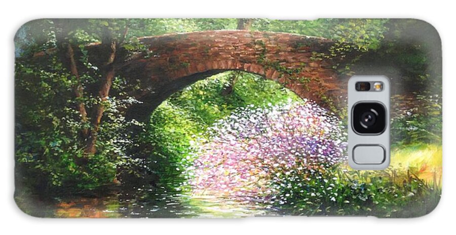 Cotswolds Galaxy Case featuring the painting Cotswolds old stone Bridge - Over Still Waters  by Lizzy Forrester