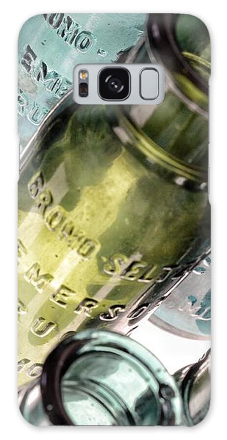 Bromo Seltzer Vintage Glass Bottles Galaxy Case featuring the photograph Bromo Seltzer Vintage Glass Bottles Collection - Rare Green and Blue #5 by Marianna Mills