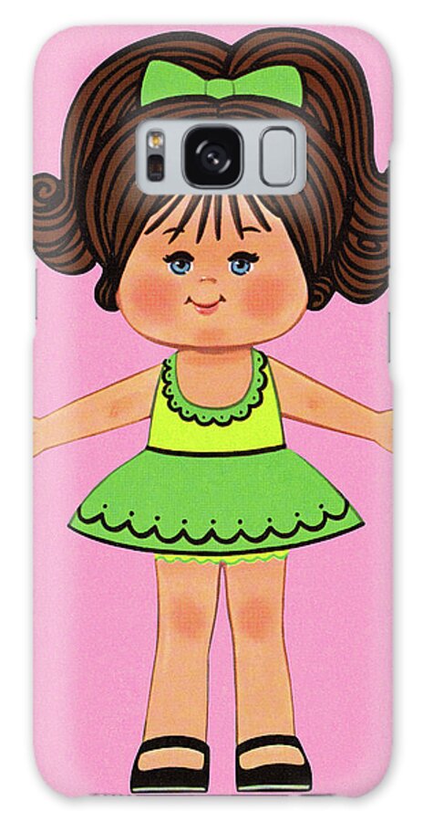 Apparel Galaxy Case featuring the drawing Brunette Girl Wearing a Green Dress by CSA Images