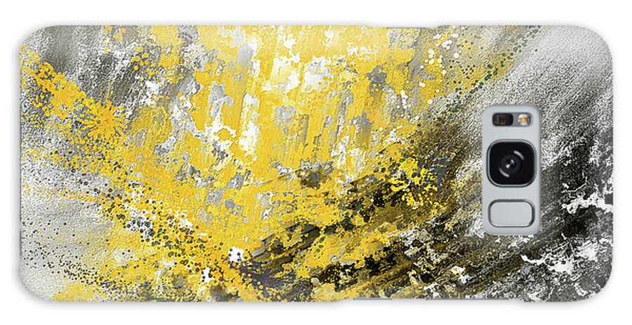 Yellow Galaxy Case featuring the painting Burst Of Sun - Yellow And Gray Contemporary Art by Lourry Legarde
