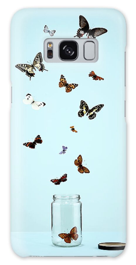 Animal Themes Galaxy Case featuring the photograph Butterflies Escaping From Jar by Martin Poole