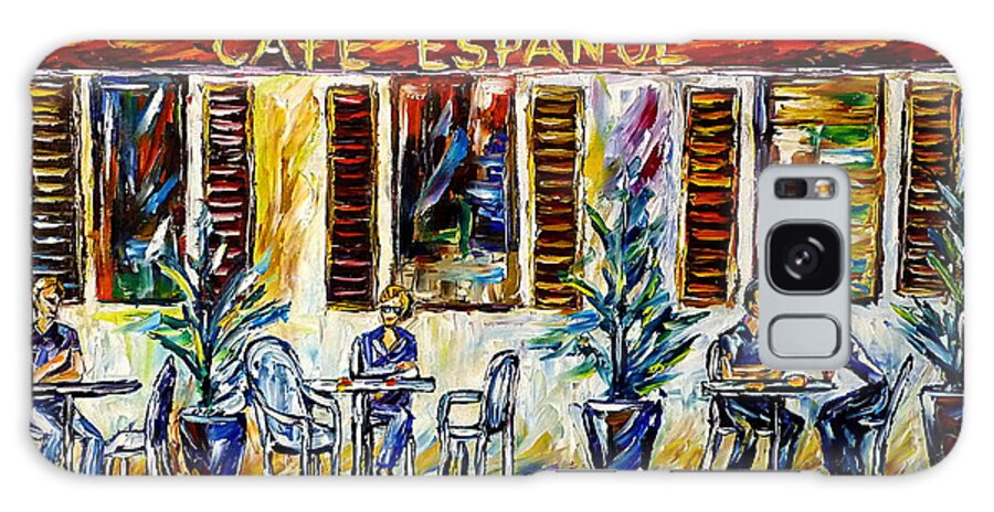 Sitting Outdoors Galaxy Case featuring the painting Cafe Espanol by Mirek Kuzniar