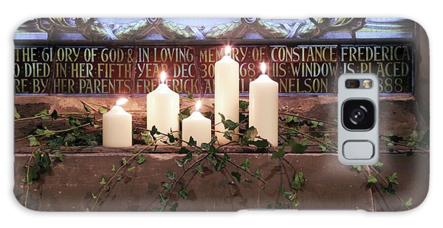 Ip_11411420 Galaxy Case featuring the photograph Candles Burning In Front Of A Gravestone by Steven Morris