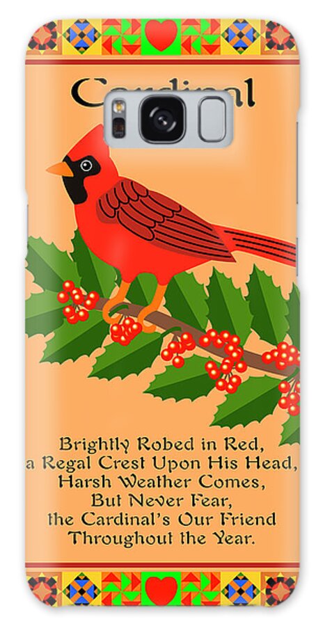 Cardinal Poem Quilted Border Galaxy Case featuring the digital art Cardinal Quilt by Mark Frost
