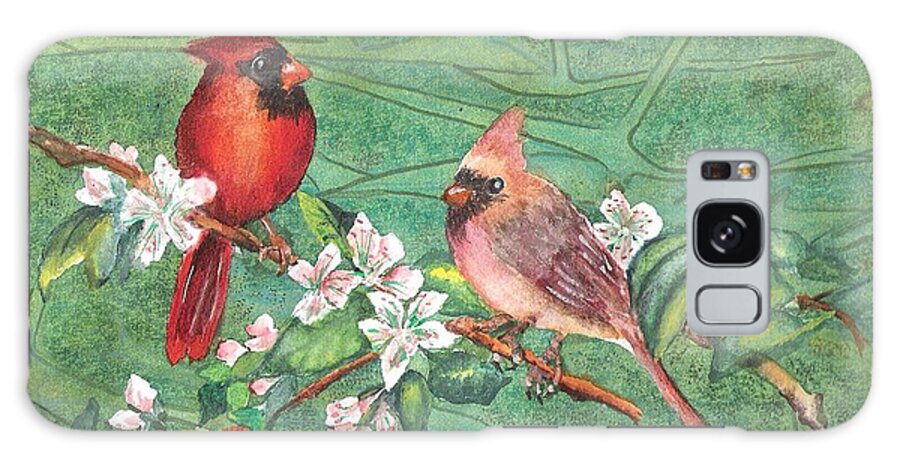 Nature Galaxy Case featuring the painting Cardinals and Blossoms by Marsha Woods