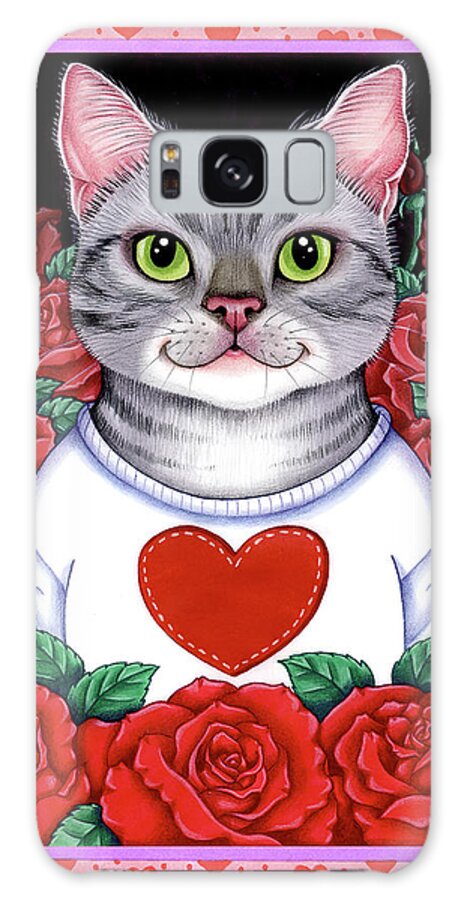 Cat Roses Galaxy Case featuring the mixed media Cat Roses by Tomoyo Pitcher