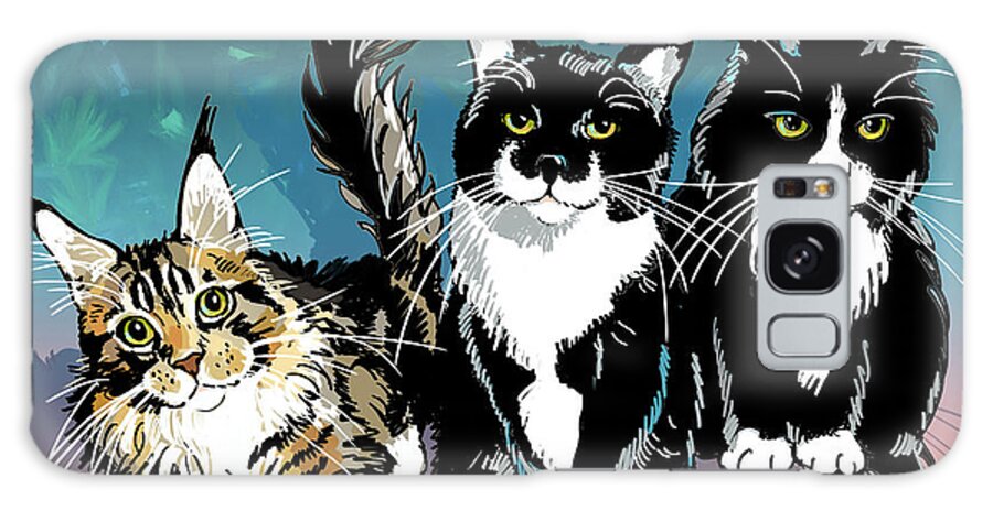 Cat Portrait Galaxy Case featuring the digital art Cats by Maria Rabinky