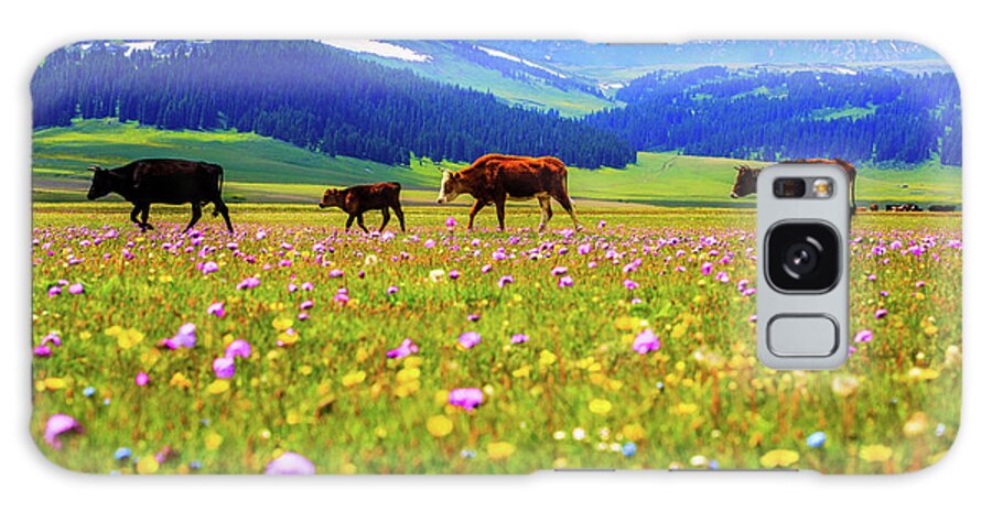 Tranquility Galaxy Case featuring the photograph Cattle Walking In Grassland by Feng Wei Photography