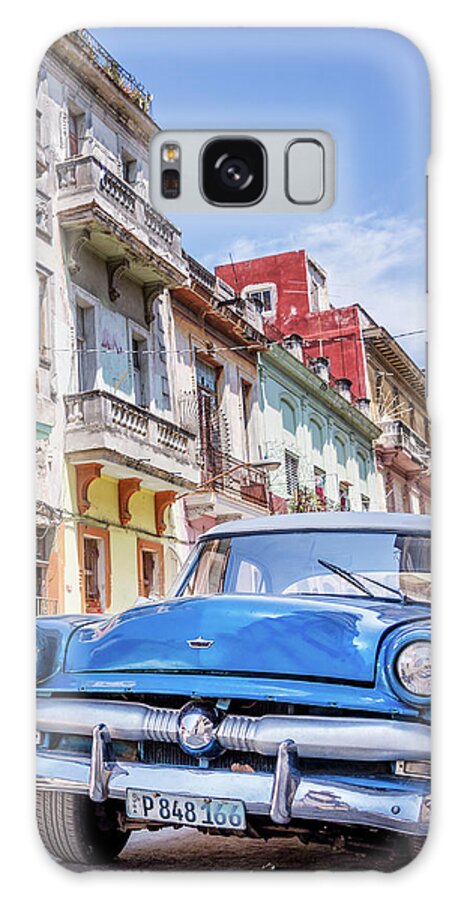 Car Galaxy Case featuring the photograph Blue classic car in Havana, Cuba by Delphimages Photo Creations