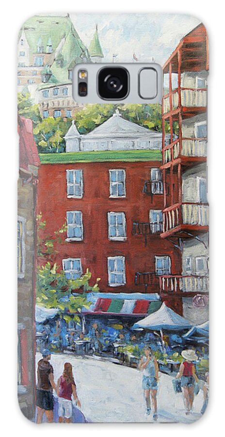 Quebec Historic Cityscape Scene Galaxy Case featuring the painting Chateau Frontenac Lower Quebec by Richard Pranke by Richard T Pranke