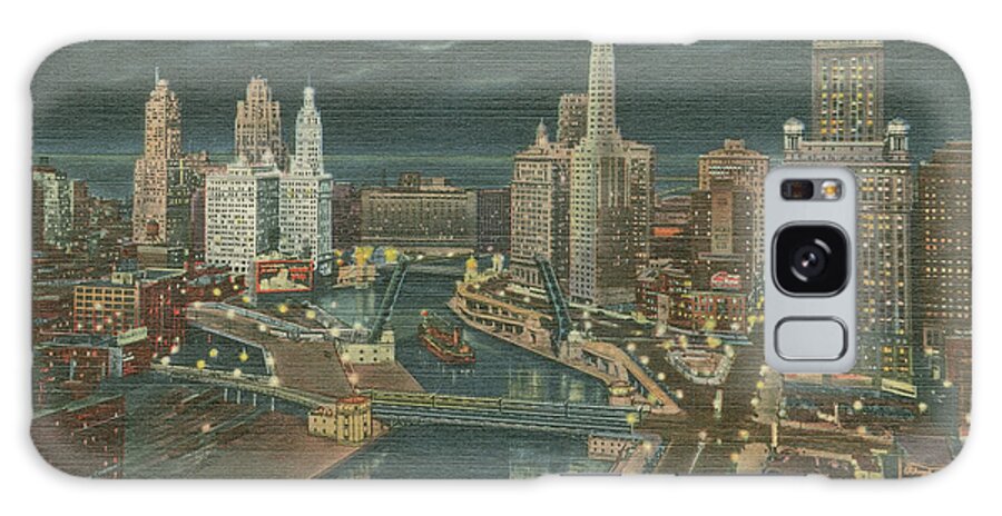 Travel Galaxy Case featuring the painting Chicago- Chicago River By Night by Unknown