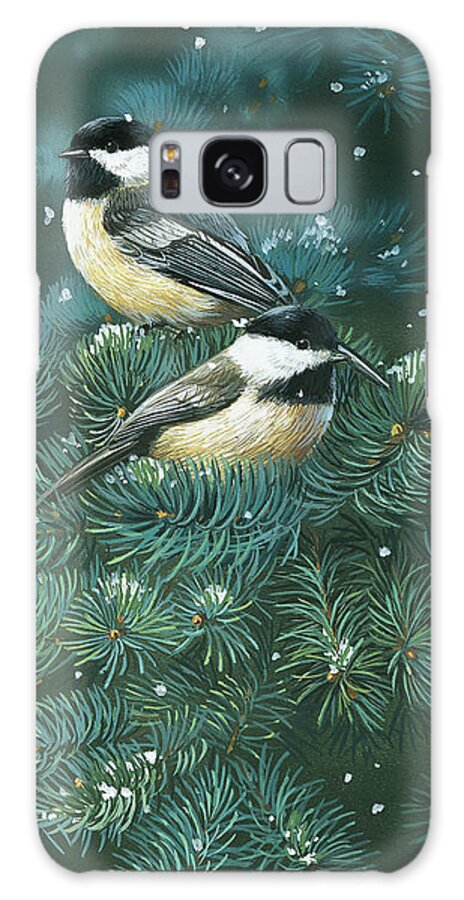 Chickadees Galaxy Case featuring the painting Chickadees by William Vanderdasson