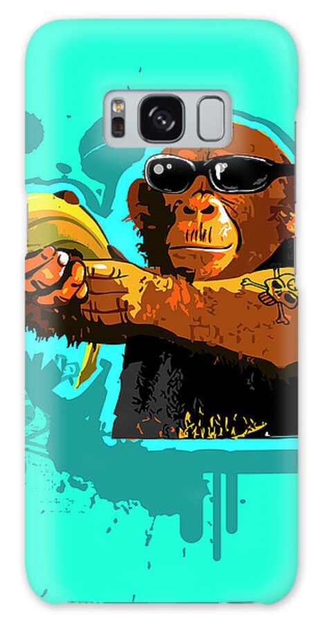 Gangster Galaxy Case featuring the digital art Chimpanzee Holding Banana Like Gun by New Vision Technologies Inc