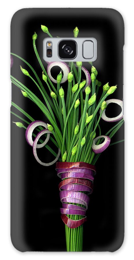 Chive And Onion Galaxy Case featuring the painting Chive Blossoms & Red Onion by Susan S. Barmon