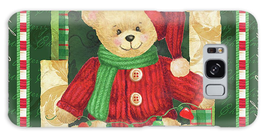 Teddy Bear With Gren Scarf And Red Hat And Coat Galaxy Case featuring the painting Christmas Bear 1 by Maria Trad
