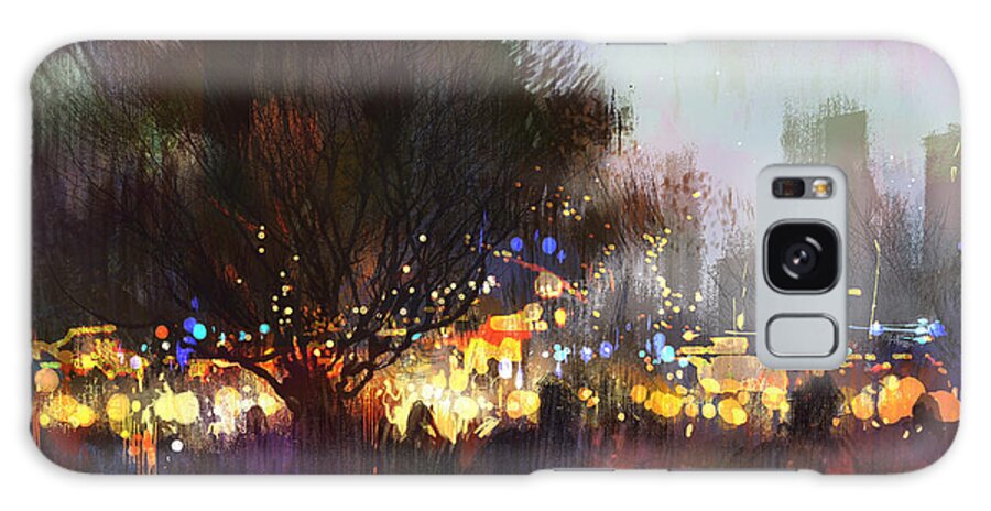 Color Galaxy Case featuring the digital art City Park With Crowd Of People by Tithi Luadthong