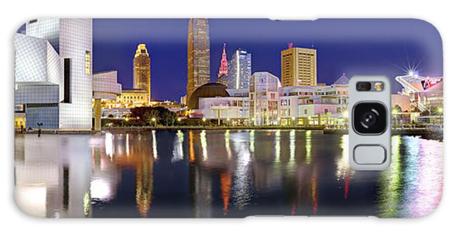 Cleveland Skyline Galaxy Case featuring the photograph Cleveland Skyline at Dusk Rock Roll Hall Fame by Jon Holiday