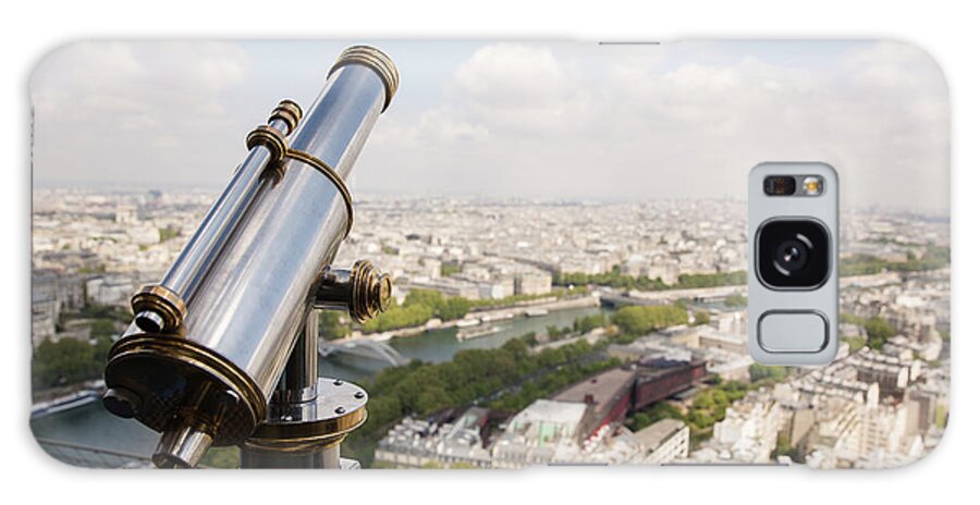 Coin-operated Binocular Galaxy Case featuring the photograph Coin-operated Binocular On Railing Against Cityscape by Cavan Images