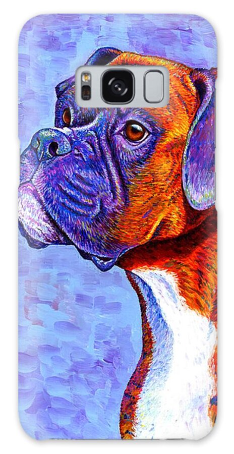 Boxer Galaxy Case featuring the painting Devoted Guardian - Colorful Brindle Boxer Dog by Rebecca Wang