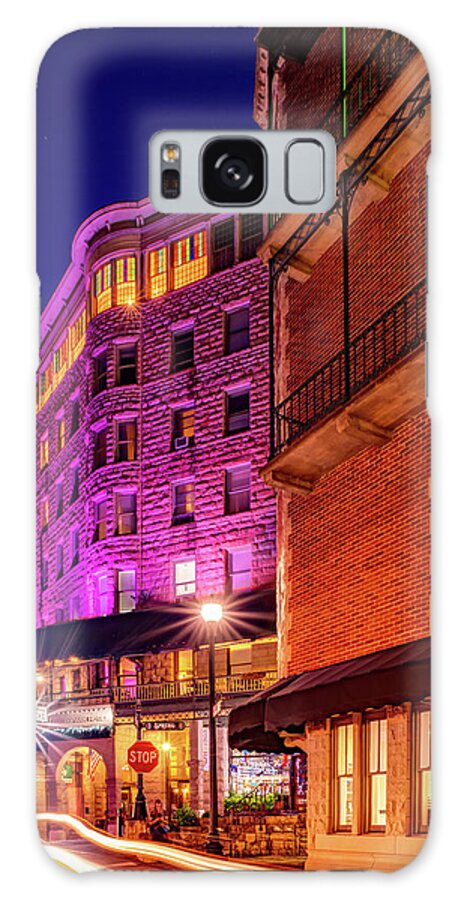 America Galaxy Case featuring the photograph Colorful Night at Basin Park Hotel in Downtown Eureka Springs Arkansas by Gregory Ballos