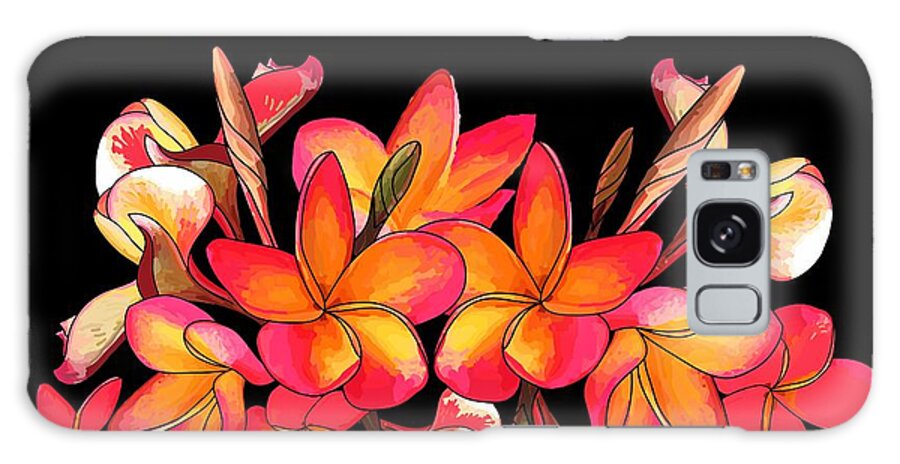 Coloured Frangipani Galaxy S8 Case featuring the drawing Coloured Frangipani Black Bkgd by Joan Stratton
