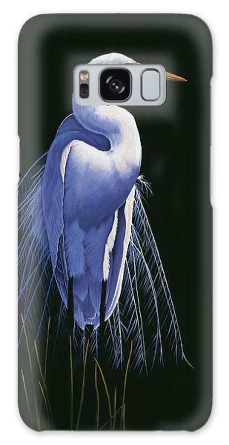 An Egret With Feathers Fanned Galaxy Case featuring the painting Common Egret In Breeding Plumage by Michael Budden