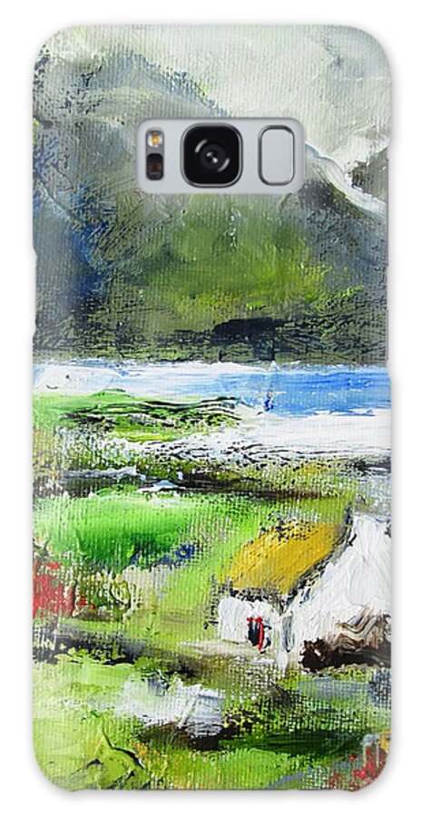 Connemara Galaxy Case featuring the painting Painting of connemara cottage by the lake by Mary Cahalan Lee - aka PIXI