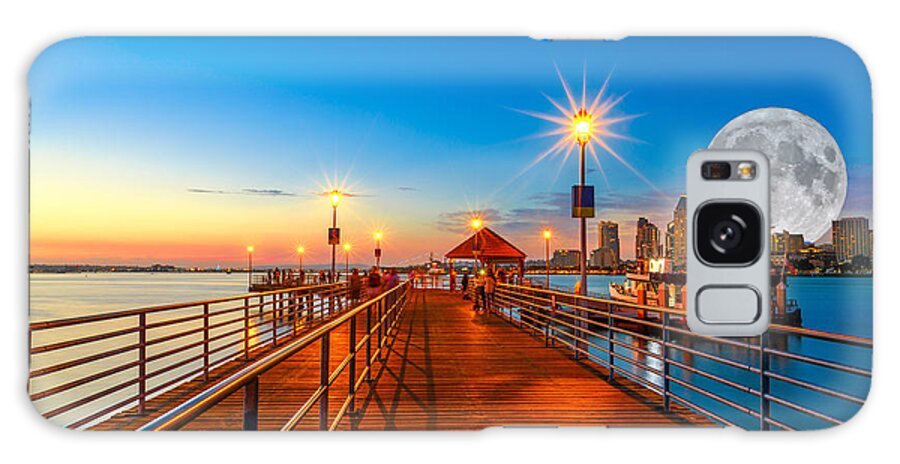 San Diego Galaxy Case featuring the photograph Coronado pier with full moon by Benny Marty