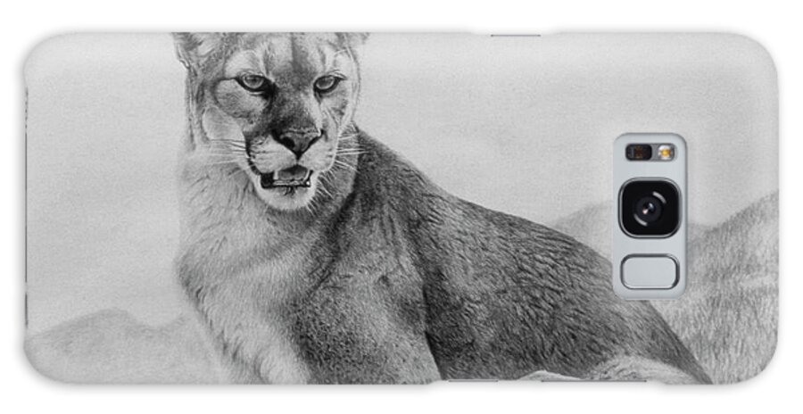 Cougar Sitting On A Rock Galaxy Case featuring the painting Cougar Study by Rusty Frentner