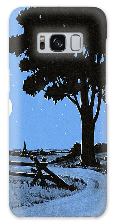 Blue Background Galaxy Case featuring the drawing Country Road and Full Moon by CSA Images