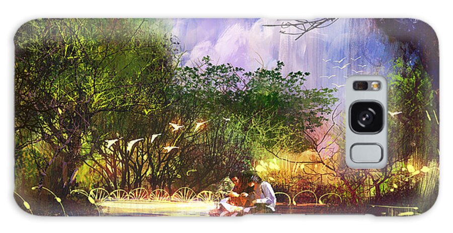 Love Galaxy Case featuring the digital art Couple In Beautiful Placedigital by Tithi Luadthong