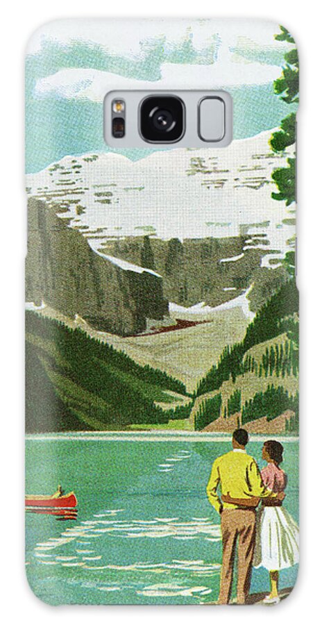 Campy Galaxy Case featuring the drawing Couple Looking Out Onto a Mountain Lake by CSA Images