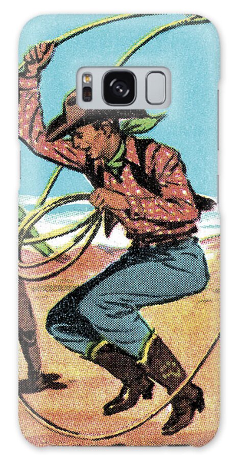 Accessories Galaxy Case featuring the drawing Cowboy Jumping a Lasso by CSA Images