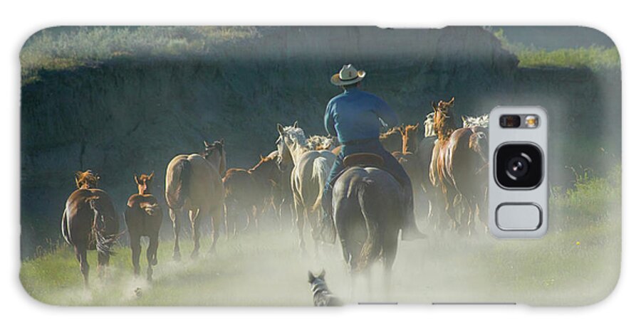 Horse Galaxy Case featuring the photograph Cowboy With Horses And Dog On The Ranch by Keren Su