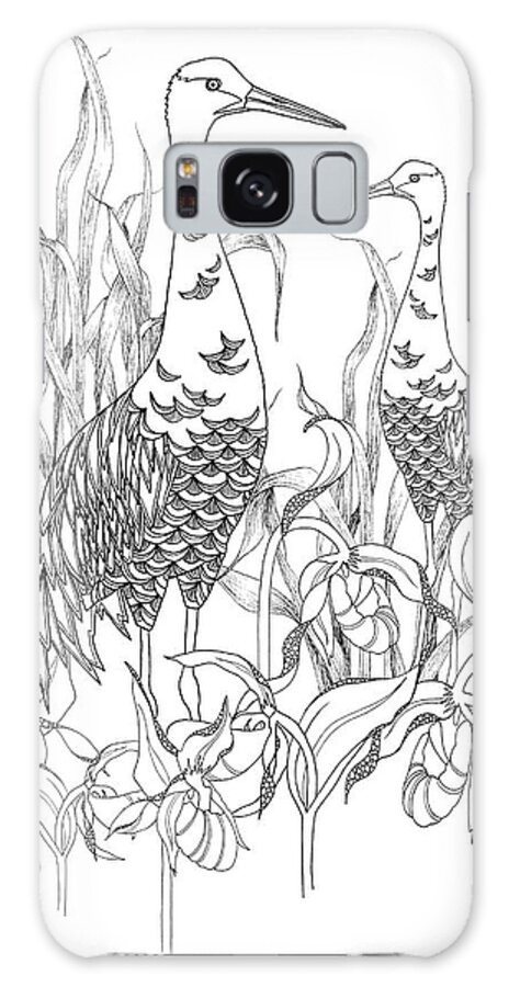 Cranes & Orchids Galaxy Case featuring the painting Cranes & Orchids by The Tangled Peacock
