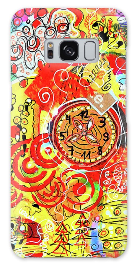Clock Galaxy Case featuring the mixed media Crazy Time by Mimulux Patricia No