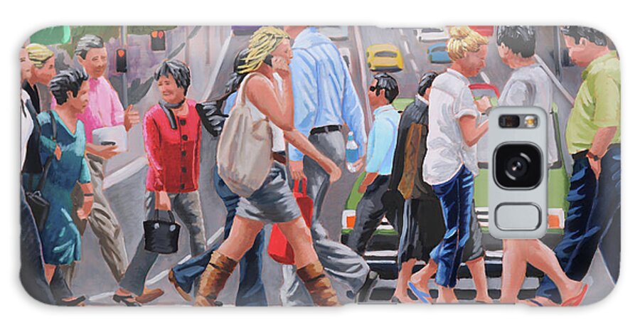 Crosswalk Galaxy Case featuring the painting Crosswalk Crowd by Kevin Hughes